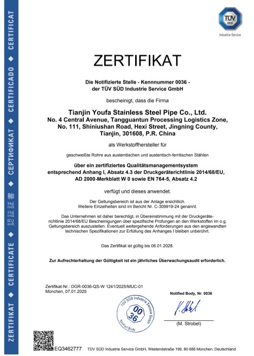 PED for stainless steel welded pipe PED for stainless steel welded pipe