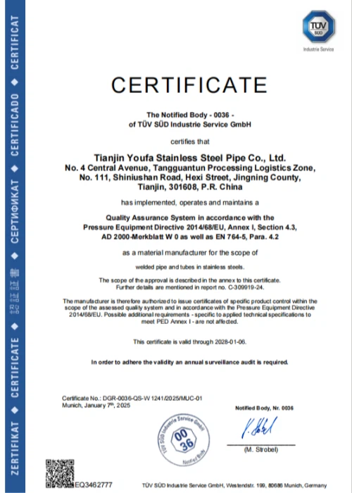 PED for stainless steel welded pipes PED for stainless steel welded pipes